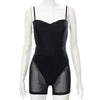 Echoine Black Strap Bodysuit Sexy Sheer Mesh Shorts Set Two Piece Set Party Clubwear