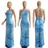 Echoine Tie Dye Printed Long Maxi Dress Elegant Backless Sexy Summer Dresses Vacation Lace Up Sundress Ladies Skinny Vestidos
