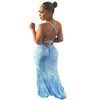 Echoine Tie Dye Printed Long Maxi Dress Elegant Backless Sexy Summer Dresses Vacation Lace Up Sundress Ladies Skinny Vestidos