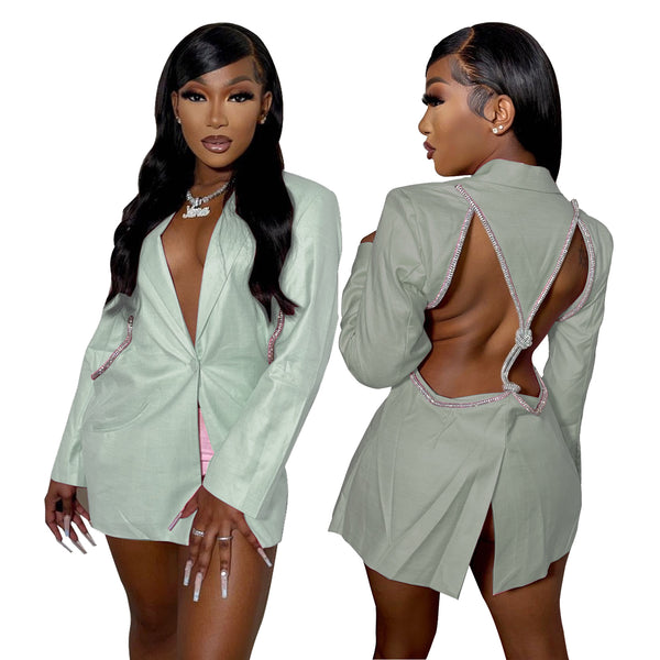 Echoine Women Solid Sexy Long Sleeve V Neck Backless Personality Blazers Elegant Streets Casual jacket coat Clouthes