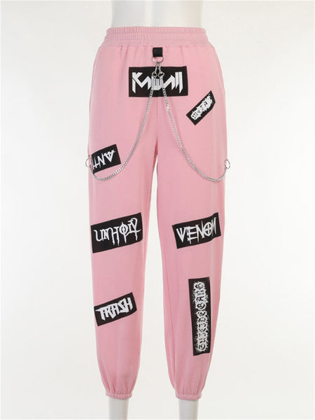 Egirl Y2k Pants Jogger Jogging Women Pink Letter Print Streetwear Sweatpants High Waist Hip Hop Track Sports Trousers