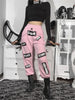Egirl Y2k Track Pink Pants for Women Goth Print Jogging Slim Fit Sports Trousers Female Jogger Chain Techwear Harajuku Sexy Pant