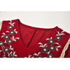 Eid Mubarak Muslim Ladies Embroidered Dress Burgundy V-neck Party Morocco Dubai Lace Edge Long Sleeve Plus Size Robe