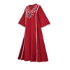 Eid Mubarak Muslim Ladies Embroidered Dress Burgundy V-neck Party Morocco Dubai Lace Edge Long Sleeve Plus Size Robe