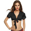 Women Turn-down Neck Short Sleeve Shirt Sexy Crop Top Vogue Summer Deep V Neck Cotton Blouses Size M/L/XL/XXL Tank Tops