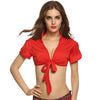 Women Turn-down Neck Short Sleeve Shirt Sexy Crop Top Vogue Summer Deep V Neck Cotton Blouses Size M/L/XL/XXL Tank Tops