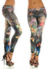 Elastic Ankle-length Slim Punk Style Faux Denim Pencil Pants Sexy Women Leggings Butterfly Flower Printed Imitation Jeans