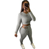 Elastic Hight Ribbed Fitness Tracksuits Woment Two Piece Set Long Sleeve Bandage Crop Top and Side Hollow Pencil Pant Sweatsuit