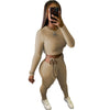 Elastic Hight Ribbed Fitness Tracksuits Woment Two Piece Set Long Sleeve Bandage Crop Top and Side Hollow Pencil Pant Sweatsuit