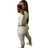 Elastic Hight Ribbed Fitness Tracksuits Woment Two Piece Set Long Sleeve Bandage Crop Top and Side Hollow Pencil Pant Sweatsuit