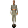 Elastic Hight Ribbed Fitness Tracksuits Woment Two Piece Set Long Sleeve Bandage Crop Top and Side Hollow Pencil Pant Sweatsuit