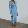 Elastic Slim Lady Solid Party Dress Sexy V Neck Elegant Long Sleeve Rib Knitted Dress 2023 Women Side Split Long Dress