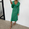 Elastic Slim Lady Solid Party Dress Sexy V Neck Elegant Long Sleeve Rib Knitted Dress 2023 Women Side Split Long Dress