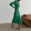 Elastic Slim Lady Solid Party Dress Sexy V Neck Elegant Long Sleeve Rib Knitted Dress 2023 Women Side Split Long Dress