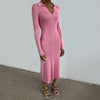 Elastic Slim Lady Solid Party Dress Sexy V Neck Elegant Long Sleeve Rib Knitted Dress 2023 Women Side Split Long Dress