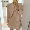 Elegant 2023 Spring Women's Skirts Elegant Single Button Blazer and High Waist Mini Pleated Skirt Ladies Blazer Suit
