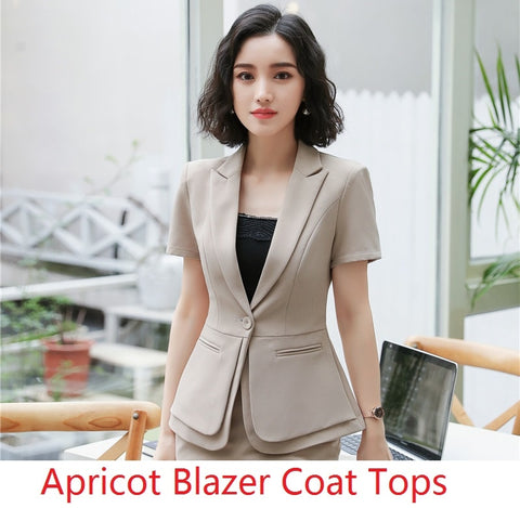 Elegant Apricot Blazer Coat 2022 Summer Short Sleeve Blazers & Jackets Ladies Office Beauty Salon Outwear Tops Uniform Styles