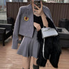 Elegant Autumn Woolen Blazer Sets Women Office Suits with High Waist Pleated Skirt Korean Set Woman 2 Pieces College Skirts Chic