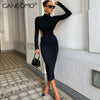Elegant Backless Long Sleeve Bodycon Dress Women Black Cut Out Sexy Party Club Tight Wrap Midi Dresses Autumn  Items