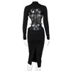 Elegant Backless Long Sleeve Bodycon Dress Women Black Cut Out Sexy Party Club Tight Wrap Midi Dresses Autumn  Items