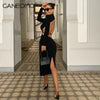 Elegant Backless Long Sleeve Bodycon Dress Women Black Cut Out Sexy Party Club Tight Wrap Midi Dresses Autumn  Items