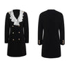 Elegant Black V-neck Flounce Mid Suit Dress Ladies 2023 Fall Commuting Double Breasted Long Sleeve Mid-length Blazer Women