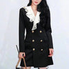 Elegant Black V-neck Flounce Mid Suit Dress Ladies 2023 Fall Commuting Double Breasted Long Sleeve Mid-length Blazer Women