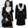 Elegant Black V-neck Flounce Mid Suit Dress Ladies 2023 Fall Commuting Double Breasted Long Sleeve Mid-length Blazer Women