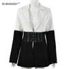 Elegant Black White Patchwork Women Blazer Coat Sexy V Neck Waist Transparent Suit Blazer Fashion Casual Office Ladies Coats