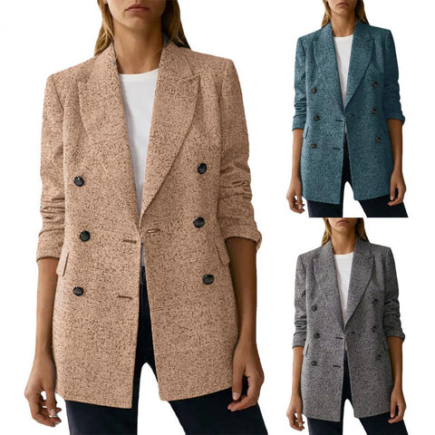 Elegant Blazer Outwear Office Lady Blazer Long Sleeve Comfy Loose-fitting Fake Pockets Suits Coat