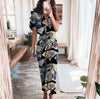 Elegant Button Draped Bandage Lady Shirt Dress  Casual Short Sleeve Beach Long Dress Summer Sexy Deep V Women Party Dress