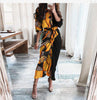 Elegant Button Draped Bandage Lady Shirt Dress  Casual Short Sleeve Beach Long Dress Summer Sexy Deep V Women Party Dress
