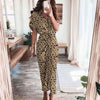 Elegant Button Draped Bandage Lady Shirt Dress  Casual Short Sleeve Beach Long Dress Summer Sexy Deep V Women Party Dress