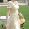 Elegant Casual Women's Dresses Party Korean Style Short Sleeve Vintage Midi Dress Females Design 2022 Summer Square Collar Solid
