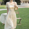 Elegant Casual Women's Dresses Party Korean Style Short Sleeve Vintage Midi Dress Females Design 2022 Summer Square Collar Solid