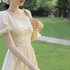 Elegant Casual Women's Dresses Party Korean Style Short Sleeve Vintage Midi Dress Females Design 2022 Summer Square Collar Solid