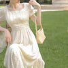 Elegant Casual Women's Dresses Party Korean Style Short Sleeve Vintage Midi Dress Females Design 2022 Summer Square Collar Solid