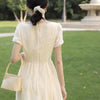 Elegant Casual Women's Dresses Party Korean Style Short Sleeve Vintage Midi Dress Females Design 2022 Summer Square Collar Solid