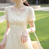 Elegant Casual Women's Dresses Party Korean Style Short Sleeve Vintage Midi Dress Females Design 2022 Summer Square Collar Solid