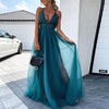 Elegant Chic Solid Party Maxi Dress Women Sexy Deep V-Neck  Lace Patchwork Mesh Long Dresses Ladies Backless Cross Dress
