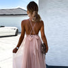 Elegant Chic Solid Party Maxi Dress Women Sexy Deep V-Neck  Lace Patchwork Mesh Long Dresses Ladies Backless Cross Dress