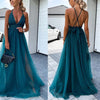 Elegant Chic Solid Party Maxi Dress Women Sexy Deep V-Neck  Lace Patchwork Mesh Long Dresses Ladies Backless Cross Dress