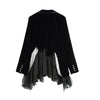 Elegant Color Contrast Velvet Notched Collar Long Sleeve Suit Jacket Female Autumn 2023 Casual Net Yarn Patchwork Women Blazers