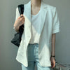 Elegant Cotton Linen White Blazer For Women Notched Short Sleeve Solid Minimalist Blazers Female Chic Summer Jackets