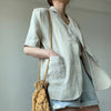 Elegant Cotton Linen White Blazer For Women Notched Short Sleeve Solid Minimalist Blazers Female Chic Summer Jackets