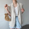 Elegant Cotton Linen White Blazer For Women Notched Short Sleeve Solid Minimalist Blazers Female Chic Summer Jackets