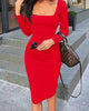 Elegant Dress Women Long Sleeve Bodycon Dress Ladies Autumn Casual Dress Party Dress Xmas Warm Cotton Winter Dress