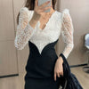 Elegant Evening Party Midi Dresses Ladies Lace Bodycon France Sexy Dress Women Patchwork Korean Dress Autumn Winter 2022