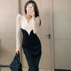 Elegant Evening Party Midi Dresses Ladies Lace Bodycon France Sexy Dress Women Patchwork Korean Dress Autumn Winter 2022