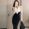 Elegant Evening Party Midi Dresses Ladies Lace Bodycon France Sexy Dress Women Patchwork Korean Dress Autumn Winter 2022